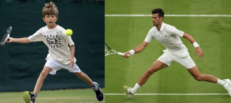 Reigning champ Novak Djokovic practises with his young son