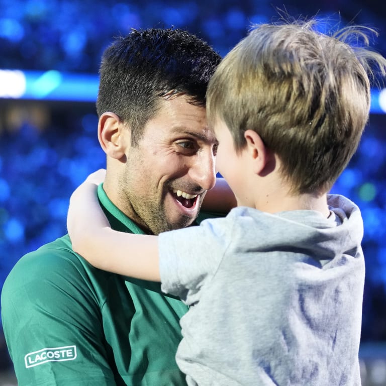 Novak Djokovic has a special moment with kids Stefan and Tara following his historic 7th title at the ATP Finals