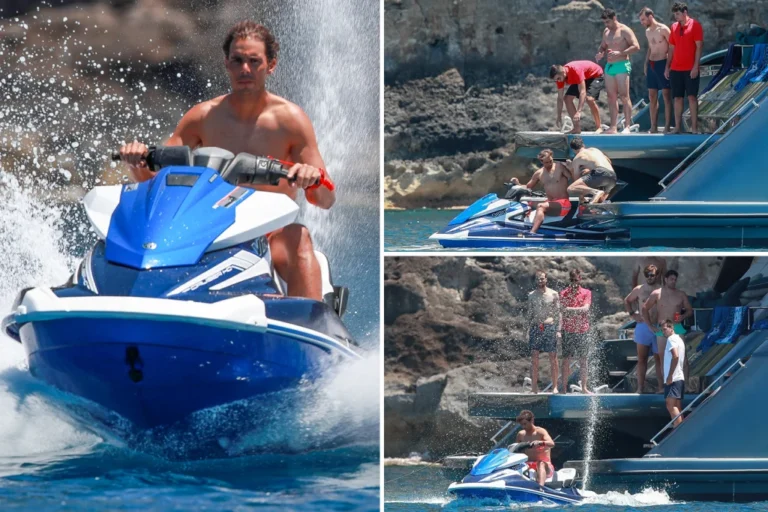 Topless Rafa Nadal takes to the waves on a jetski as tennis legend enjoys with wife Xisca Perello