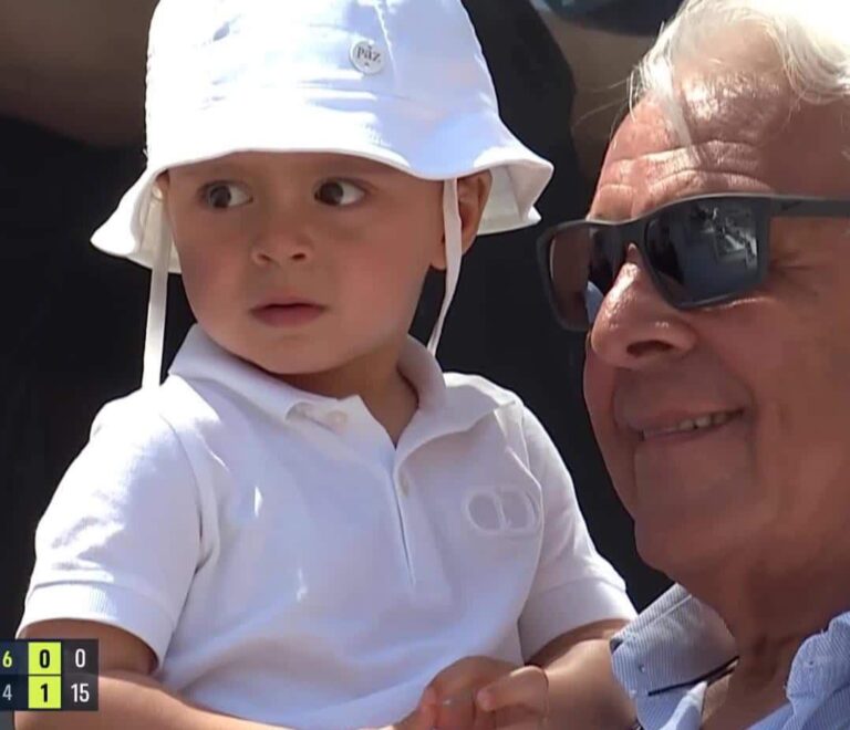 Rafa Junior with his granddad watching Rafa play today in Rome 🥹
