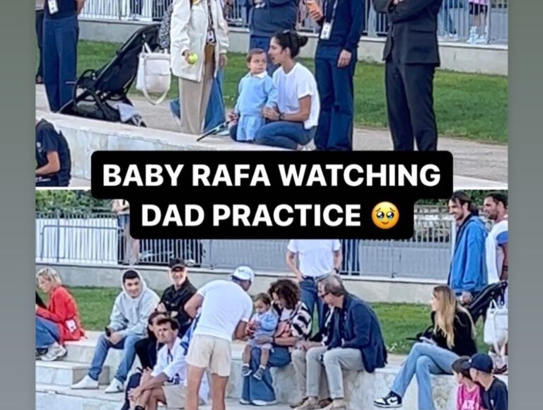 Rafael Nadal’s son Rafa snapped with mom Maria watching daddy practice with in Rome🥰 (VIDEO INSIDE)