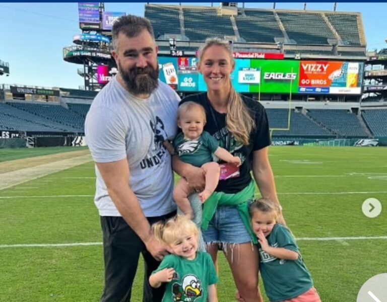 Jason Kelce’s adorable youngest daughter Bennett left unimpressed as she meets the Philadelphia Eagles mascot for the first time